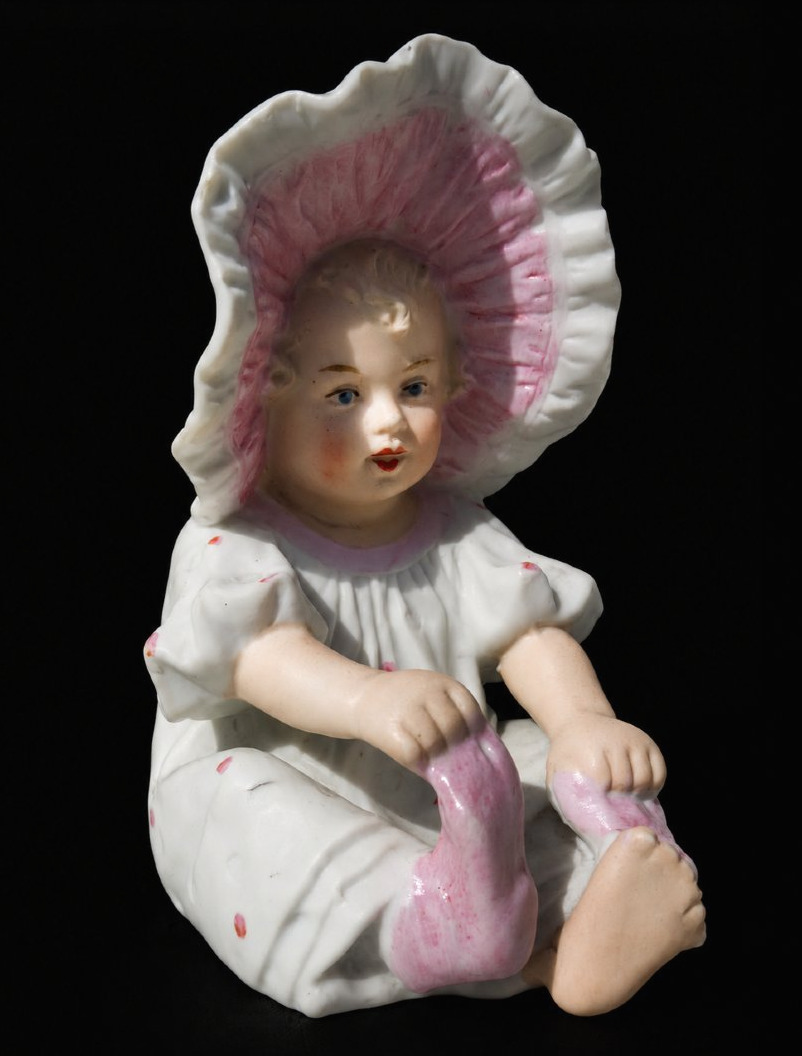German Baby Piano; Heubach Biscuit Doll, Germany, 19th Century; Sock, 1900, Baptism -photo-2