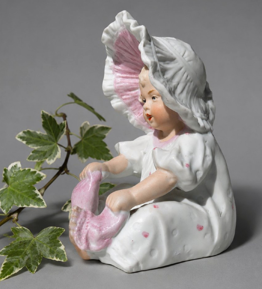 German Baby Piano; Heubach Biscuit Doll, Germany, 19th Century; Sock, 1900, Baptism 