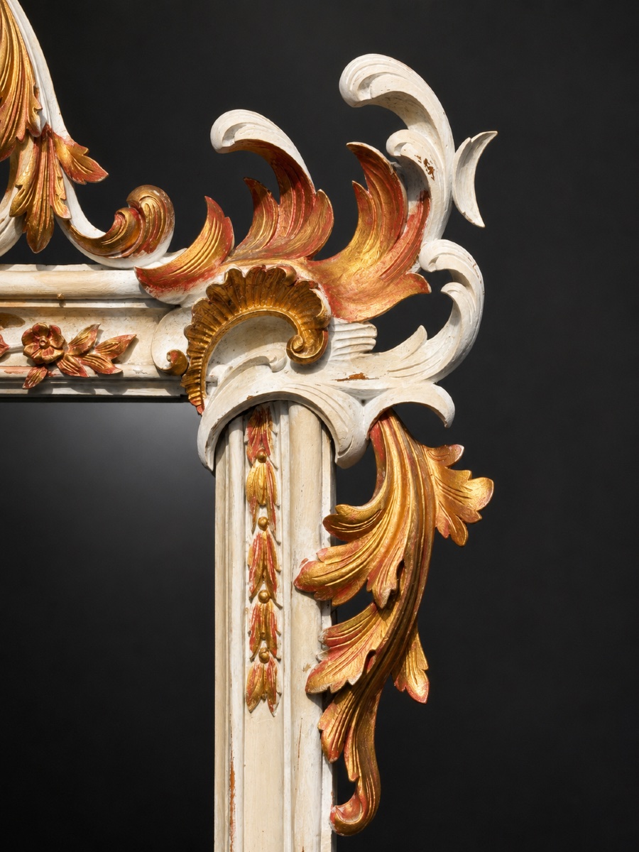 Large Sculpted Mirror With Antique-finished Wood, 18th-century Baroque Style, Children's Angel, Napoleon III Angel-photo-3