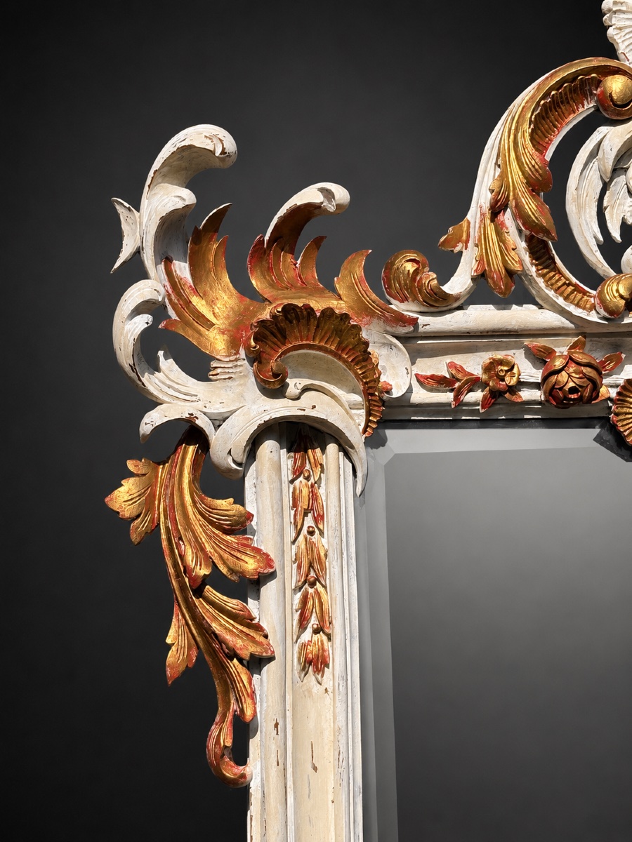 Large Sculpted Mirror With Antique-finished Wood, 18th-century Baroque Style, Children's Angel, Napoleon III Angel-photo-3