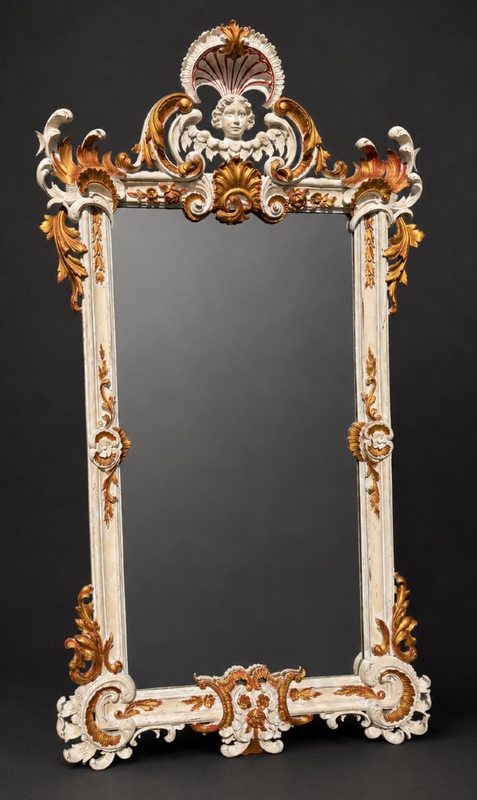 Large Sculpted Mirror With Antique-finished Wood, 18th-century Baroque Style, Children's Angel, Napoleon III Angel-photo-1