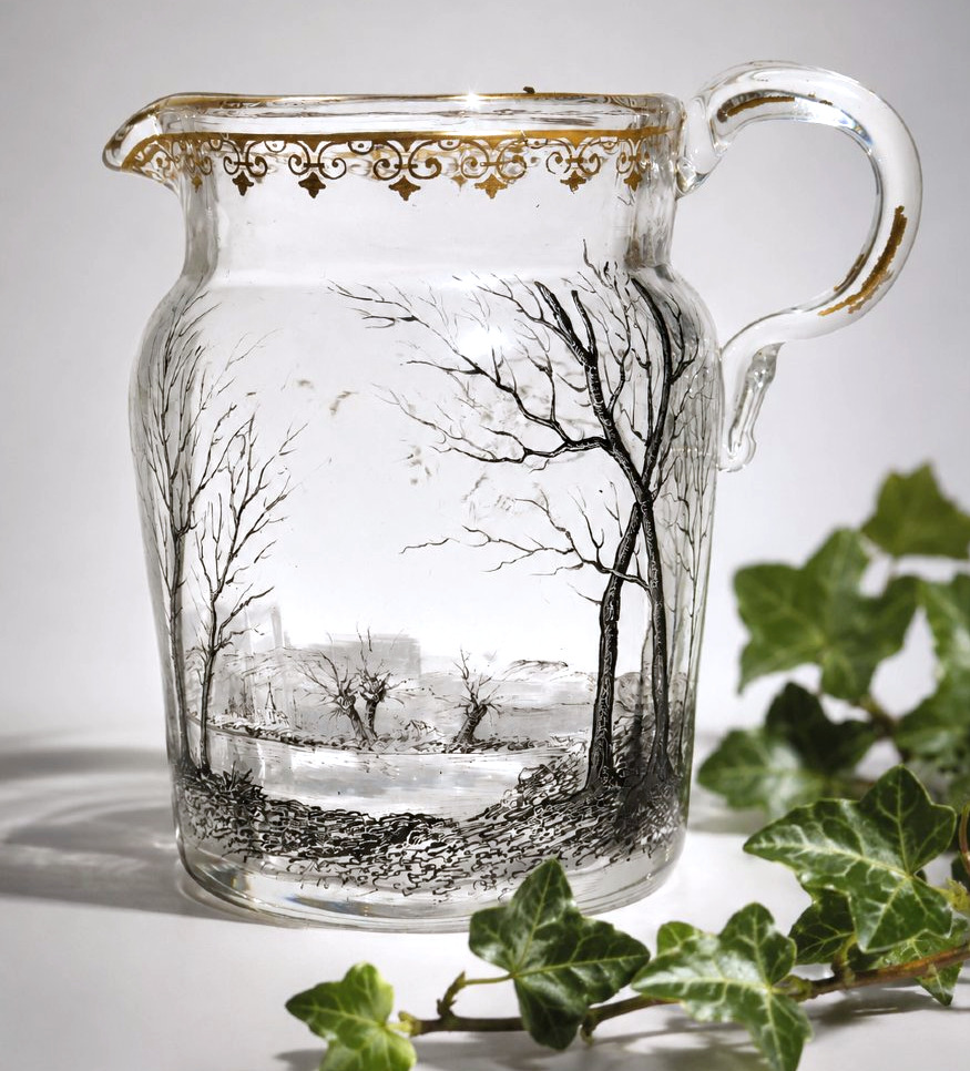 Pichet / Cremier Miniature En Cristal Emaillé de Daum , Nancy , 1900 XIXe Croix De Lorraine