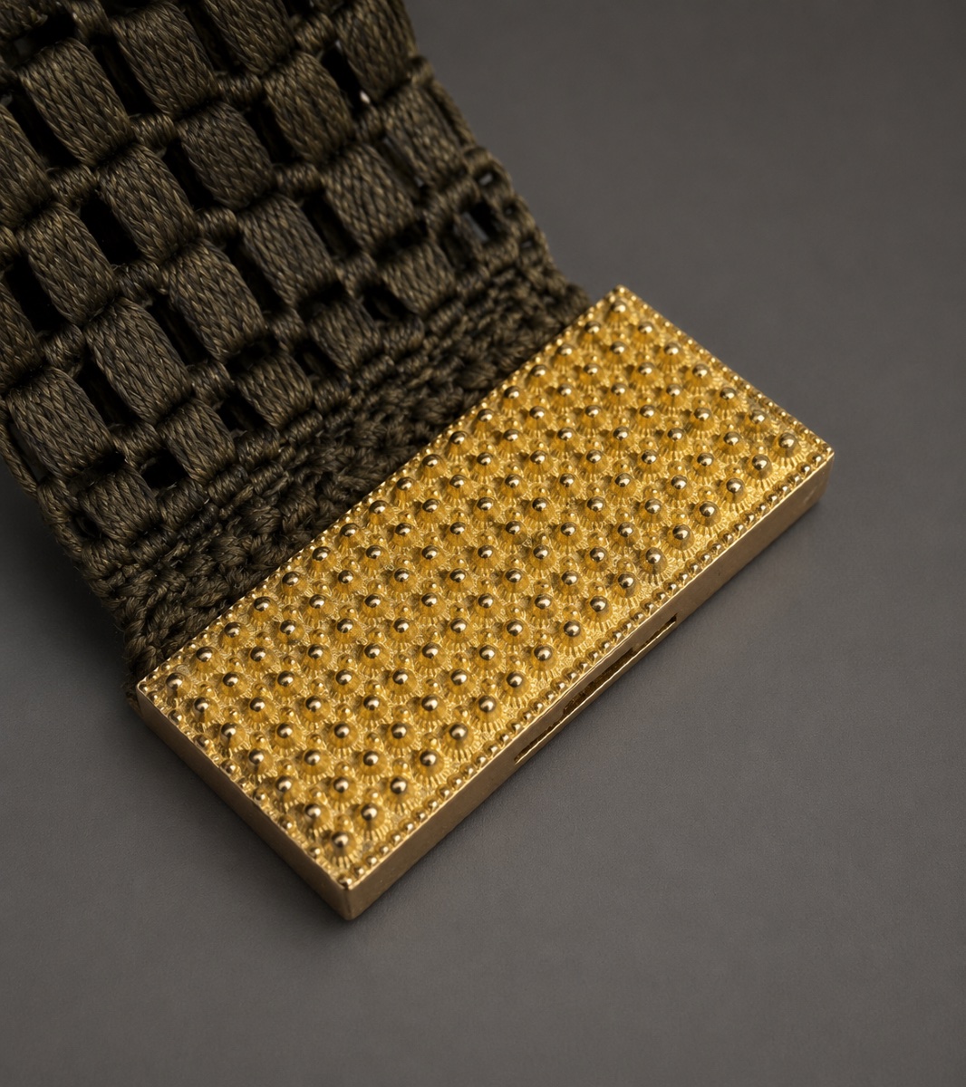 BRACELET MANCHETTE EPOQUE NAPOLEON III , SOUVENIR MARQUETERIE DE CHEVEUX POMPONNE BIJOU XIXE-photo-4