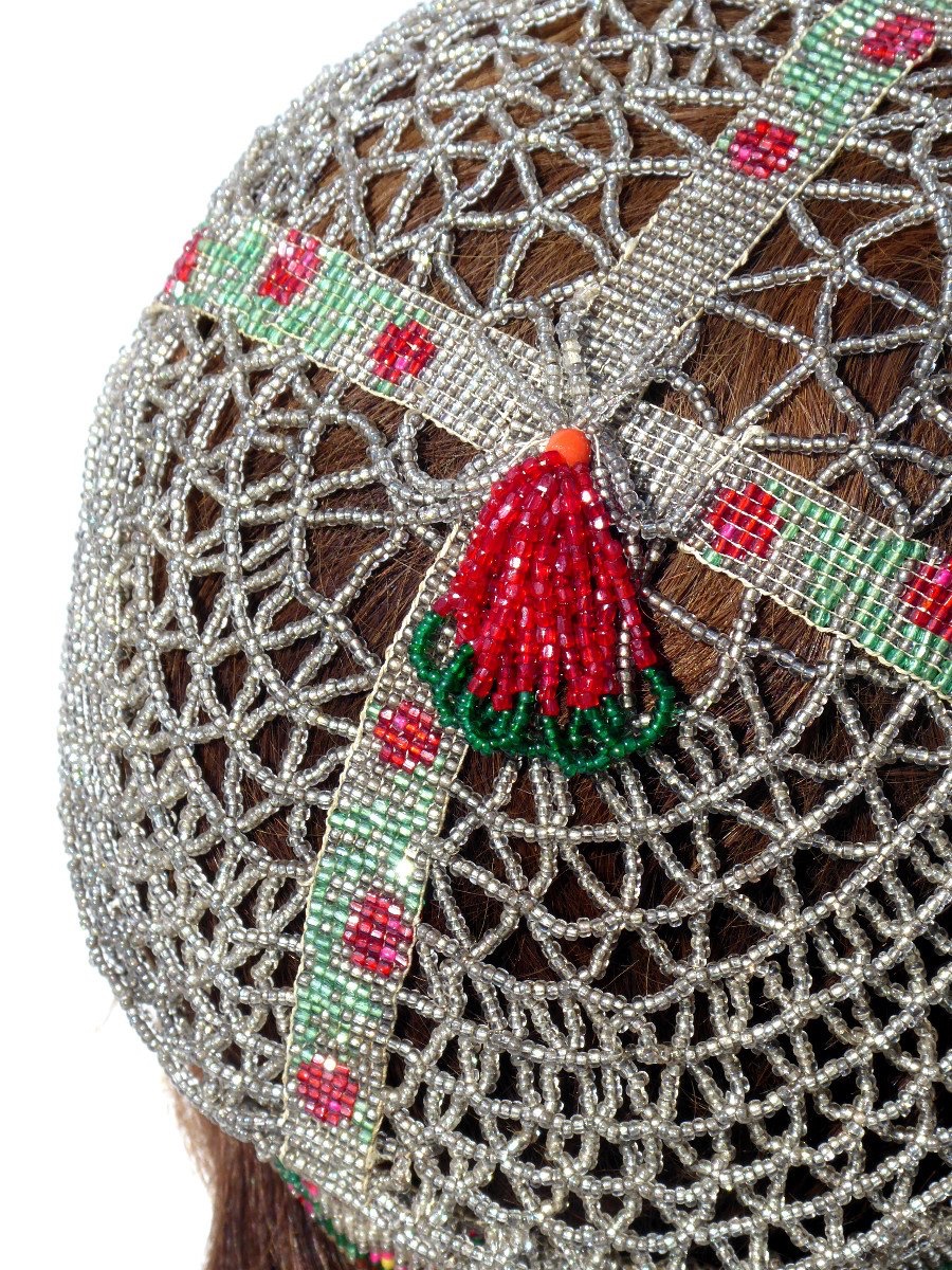 Coiffe En Perles De Verre Epoque Art Deco , Années Folles Chapeau Bonnet 1920 Charleston-photo-3