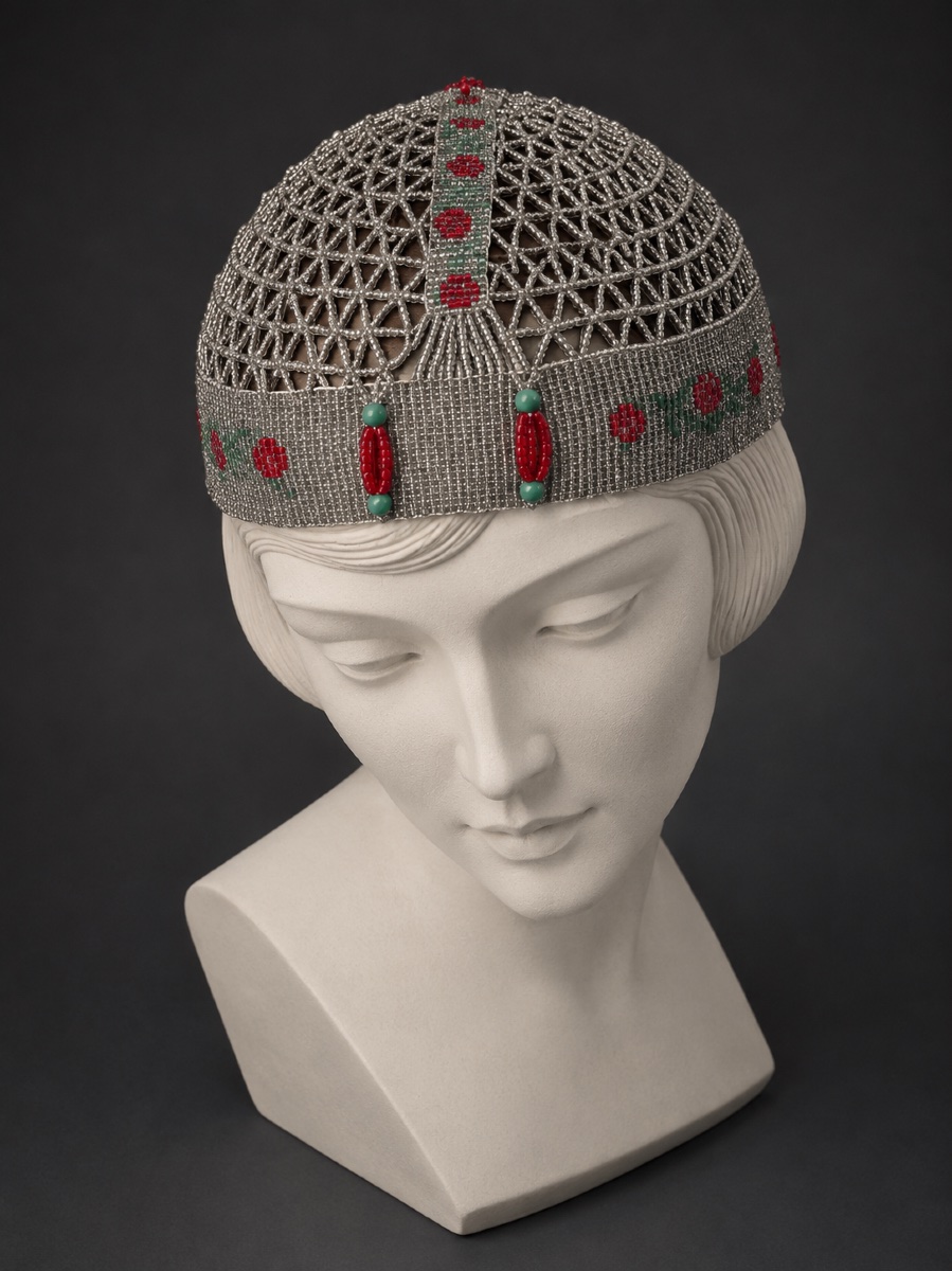 Coiffe En Perles De Verre Epoque Art Deco , Années Folles Chapeau Bonnet 1920 Charleston-photo-1