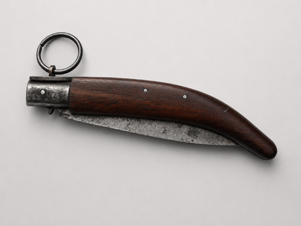 Couteau Pliant Le Catalan , Bois Fruitier , 1900 Art Populaire -photo-2