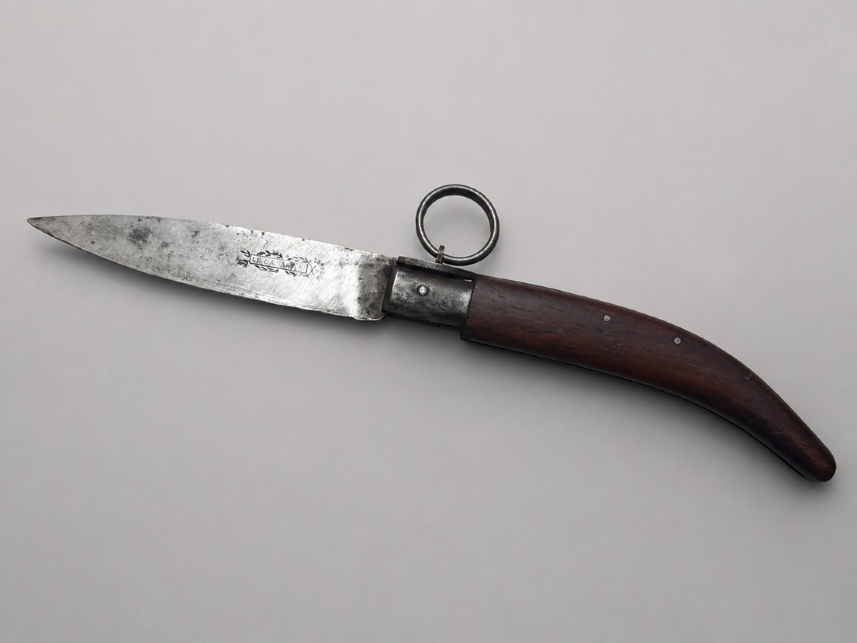 Couteau Pliant Le Catalan , Bois Fruitier , 1900 Art Populaire -photo-4