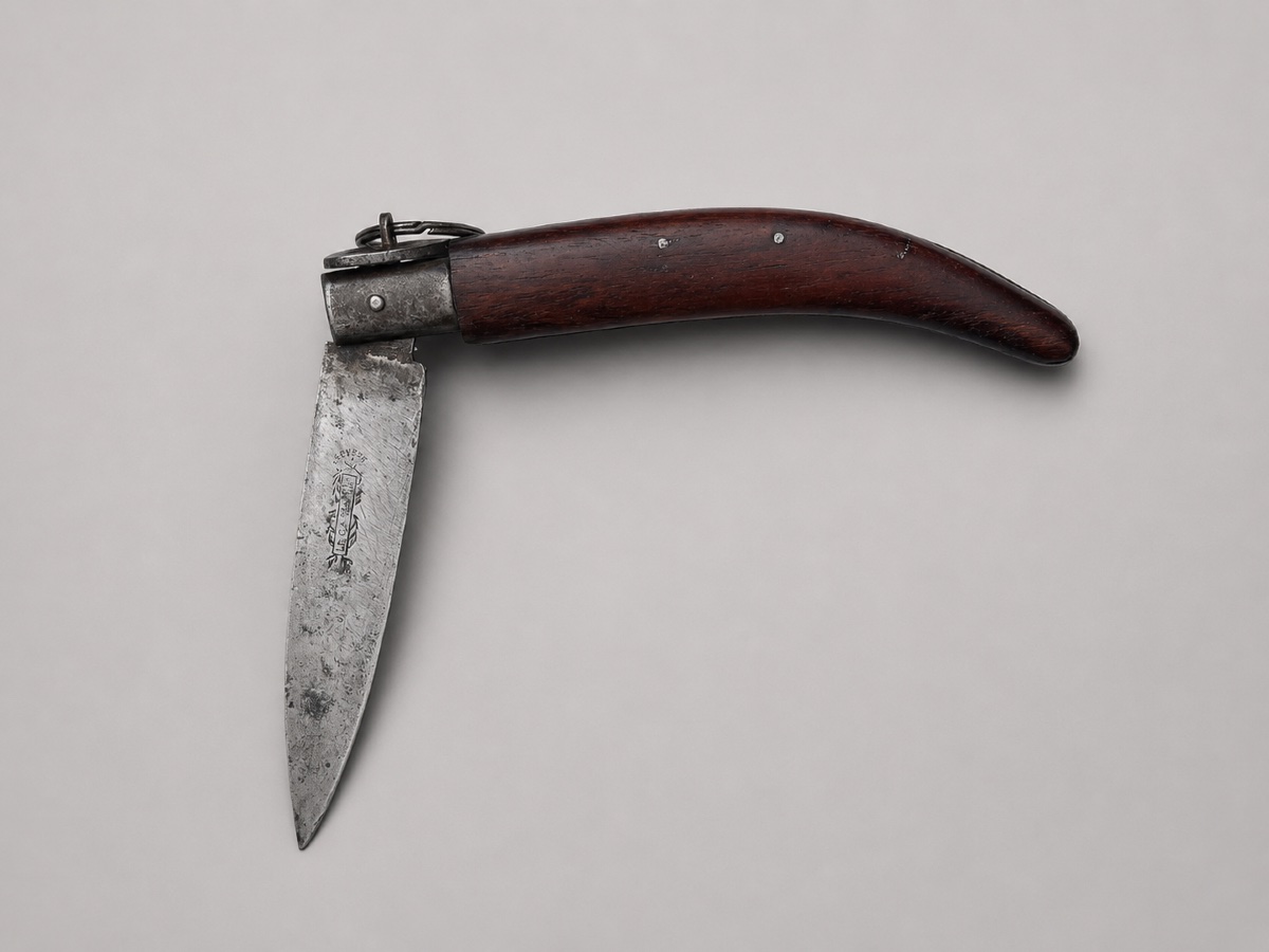 Couteau Pliant Le Catalan , Bois Fruitier , 1900 Art Populaire -photo-1