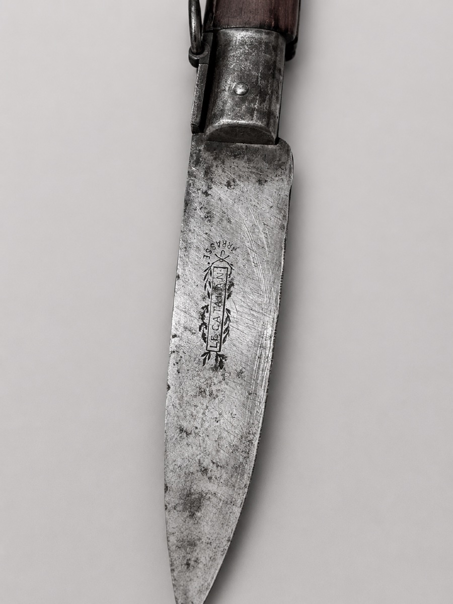 Couteau Pliant Le Catalan , Bois Fruitier , 1900 Art Populaire -photo-2