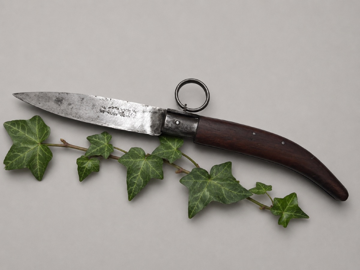Couteau Pliant Le Catalan , Bois Fruitier , 1900 Art Populaire 