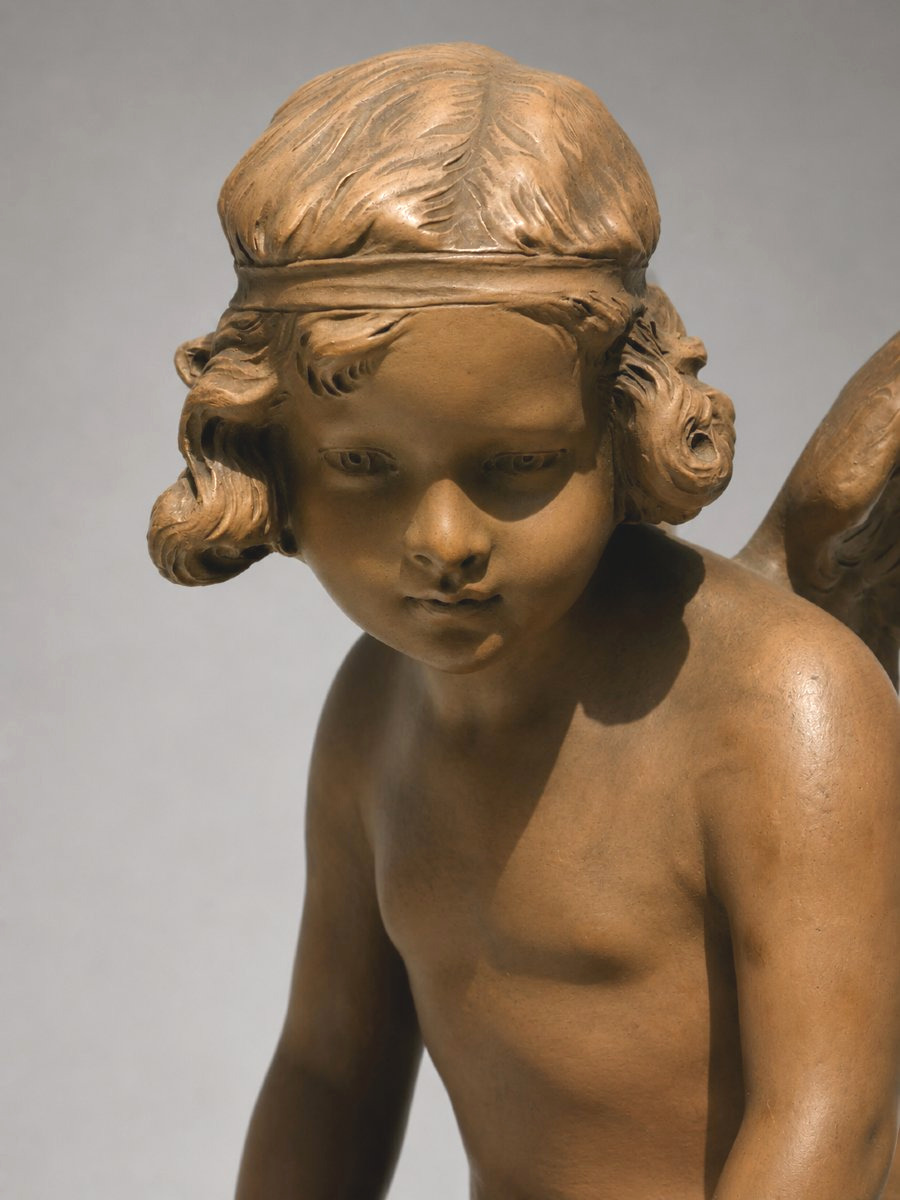Terracotta Sculpture, Angel With A Quiver, Cupid, Signed A. Carli, 19th Century, Napoleon III -photo-2