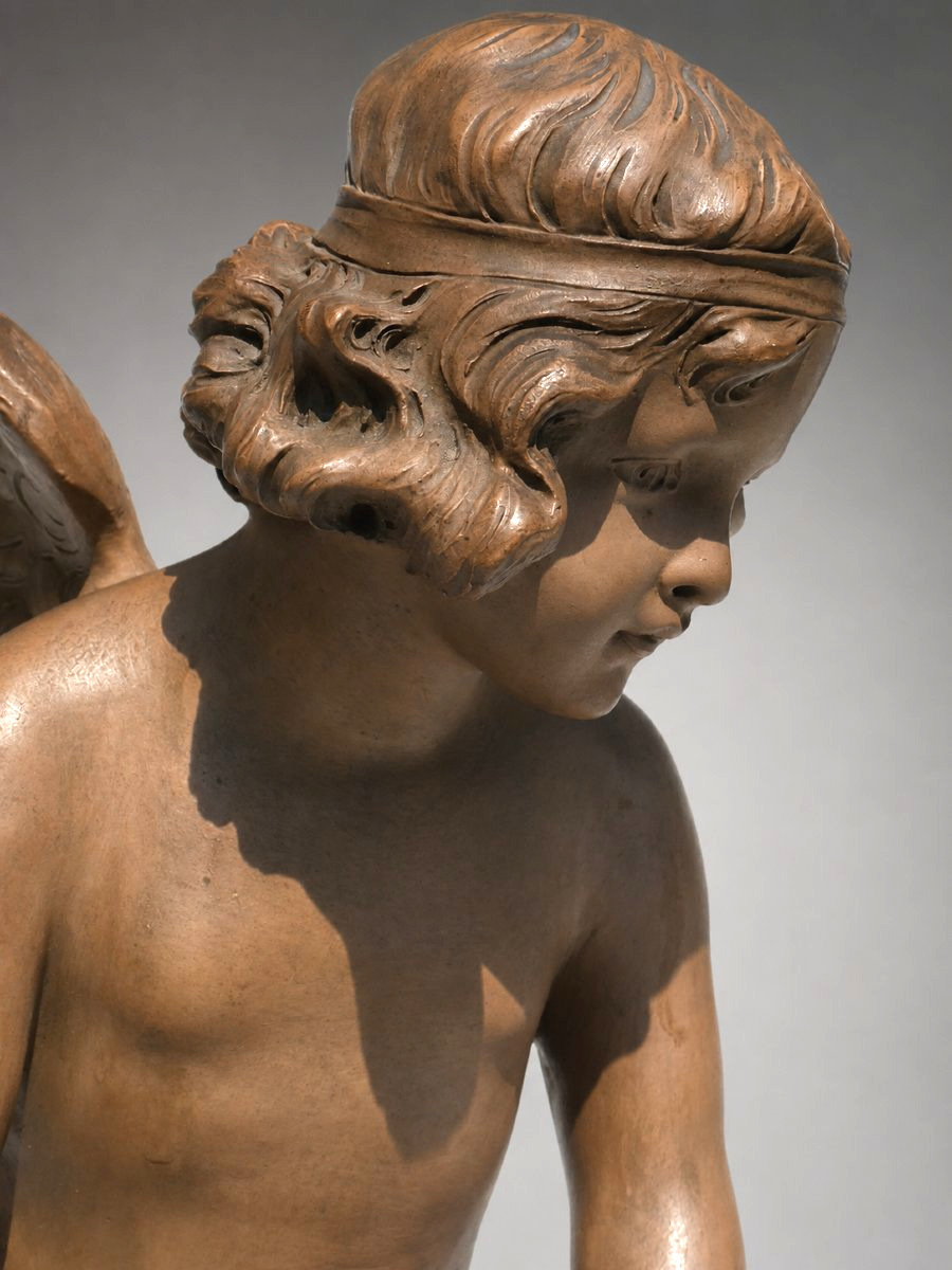 Terracotta Sculpture, Angel With A Quiver, Cupid, Signed A. Carli, 19th Century, Napoleon III -photo-4
