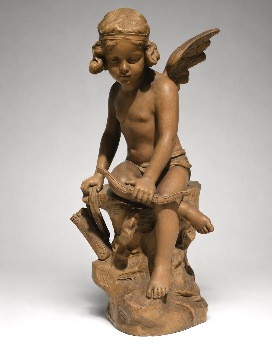 Terracotta Sculpture, Angel With A Quiver, Cupid, Signed A. Carli, 19th Century, Napoleon III 