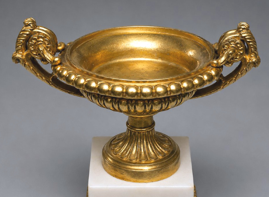 Paire de coupes Tazza en bronze doré & albâtre Style Empire , Epoque Napoléon III , Cassolettes-photo-3