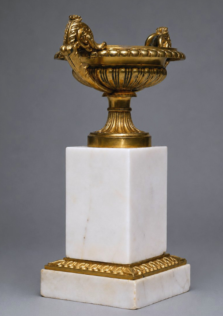 Paire de coupes Tazza en bronze doré & albâtre Style Empire , Epoque Napoléon III , Cassolettes-photo-1