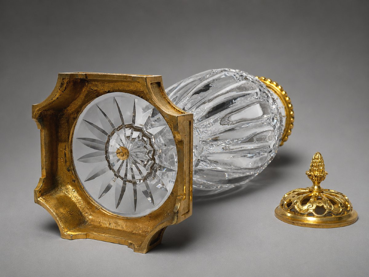 Large Scented Vase, 19th-century Baccarat Crystal, Charles X Period, 19th-century Gilded Bronze Base -photo-4