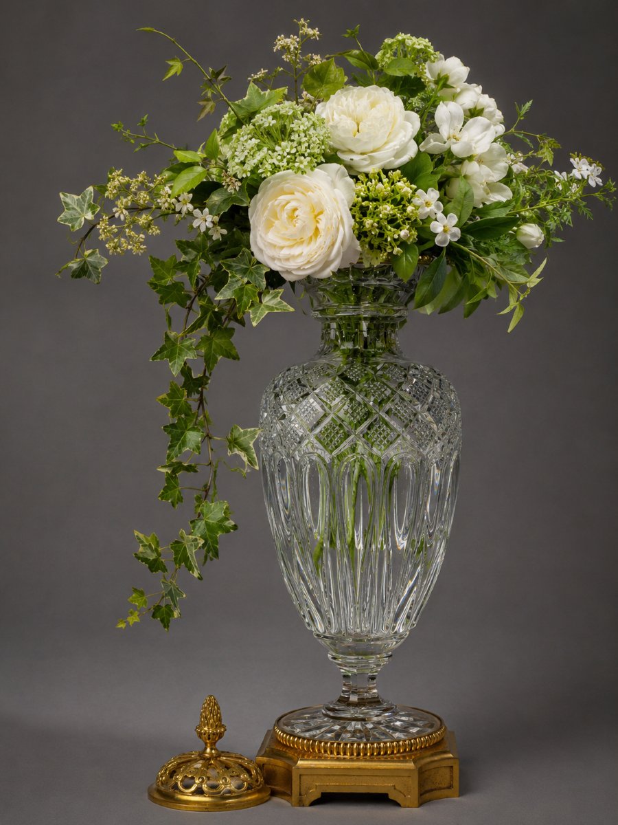Large Scented Vase, 19th-century Baccarat Crystal, Charles X Period, 19th-century Gilded Bronze Base -photo-2