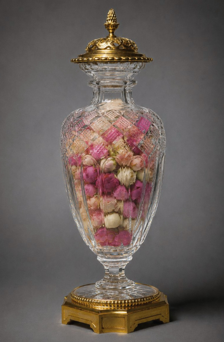 Large Scented Vase, 19th-century Baccarat Crystal, Charles X Period, 19th-century Gilded Bronze Base -photo-3