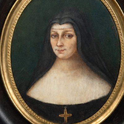 Large Watercolor, Miniature Portrait, 19th-century Nun, 17th-century Style, Abbess-photo-4