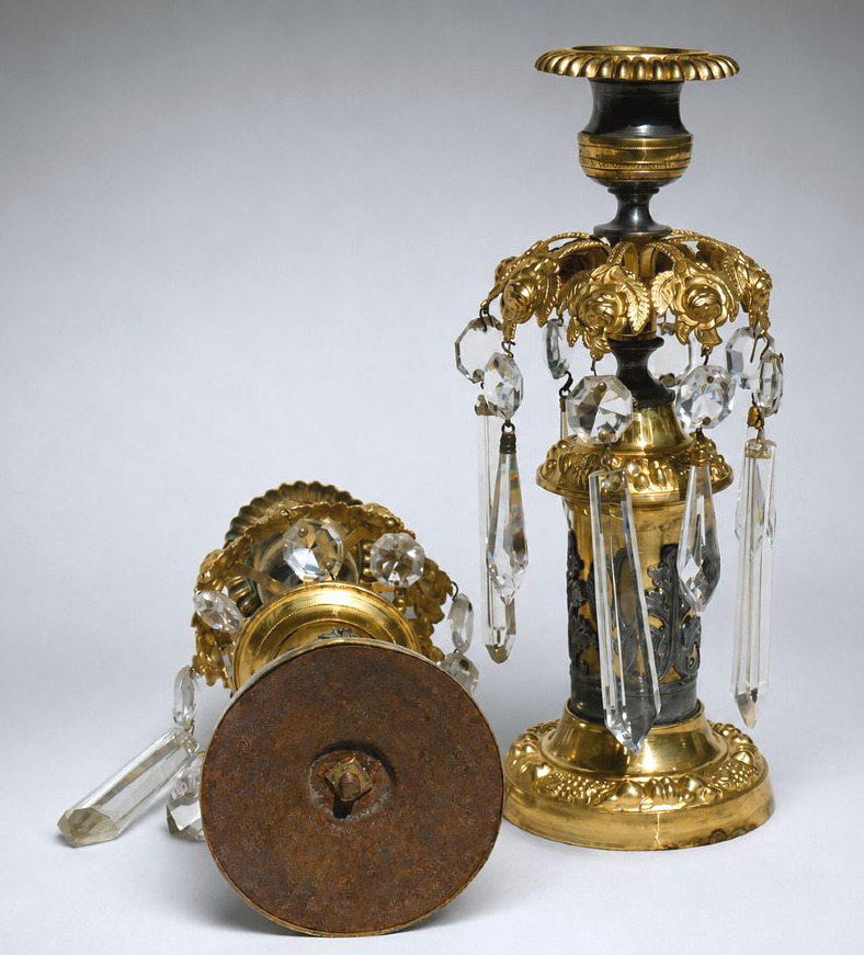 Paire De Bougeoirs Epoque Restauration , 1820 - 1830 , XIXe  , Bronze Doré & Argenté Chandelier-photo-4