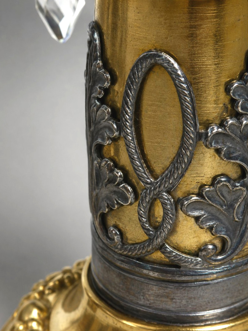 Paire De Bougeoirs Epoque Restauration , 1820 - 1830 , XIXe  , Bronze Doré & Argenté Chandelier-photo-2