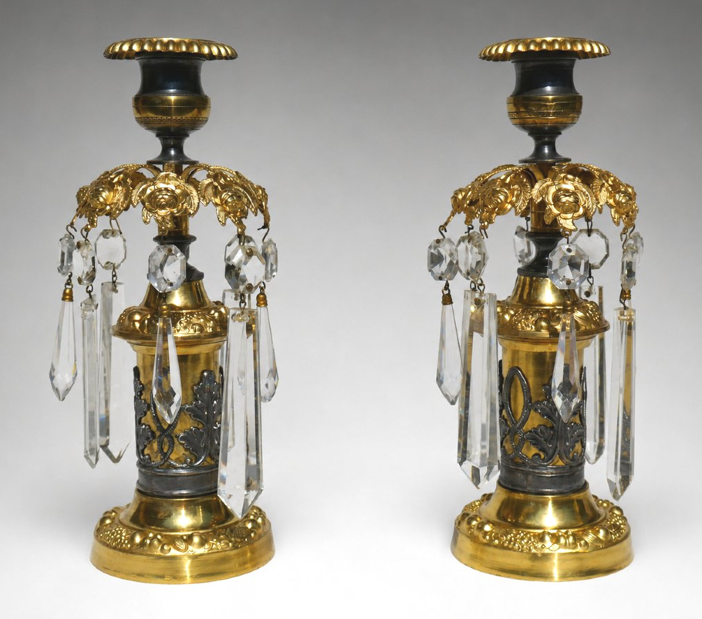 Paire De Bougeoirs Epoque Restauration , 1820 - 1830 , XIXe  , Bronze Doré & Argenté Chandelier