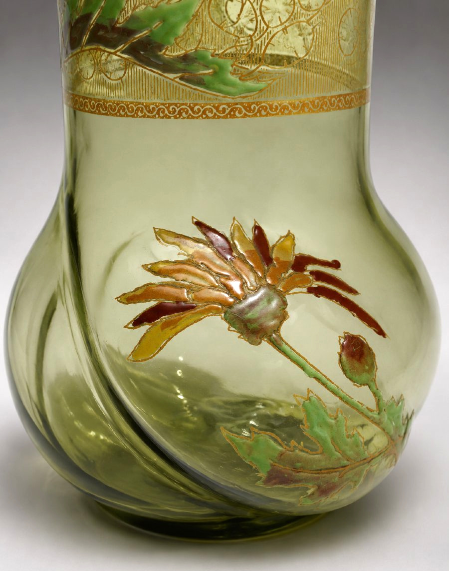 Vase en verre émaillé de Théodore Legras – Décor de chrysanthèmes – Art nouveau XIXe-photo-3