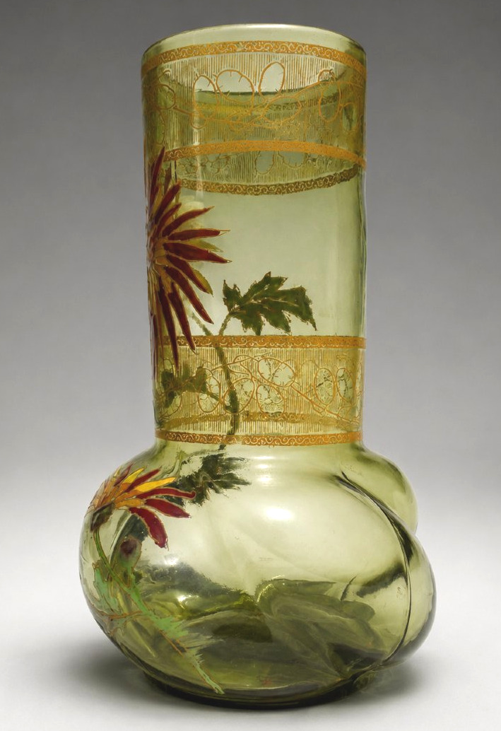 Vase en verre émaillé de Théodore Legras – Décor de chrysanthèmes – Art nouveau XIXe-photo-4