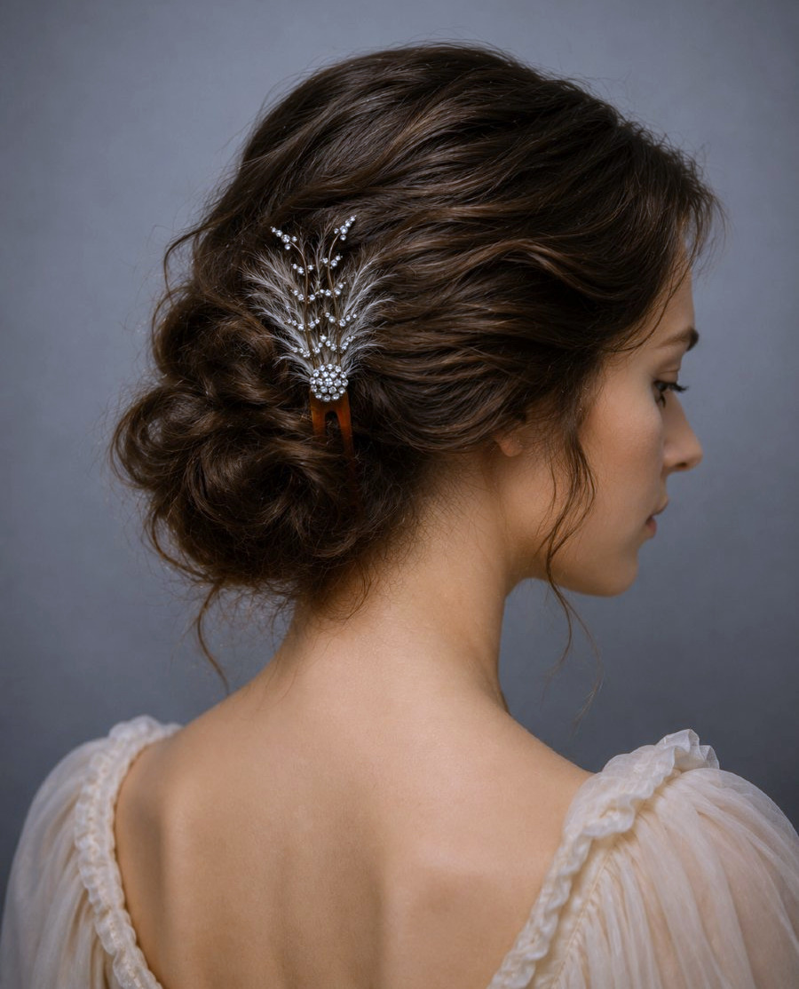 Peigne De Cheveux , Epoque 1900 , Belle Epoque , Porte Aigrette / Plume Bijou Art Nouveau XIXE-photo-2