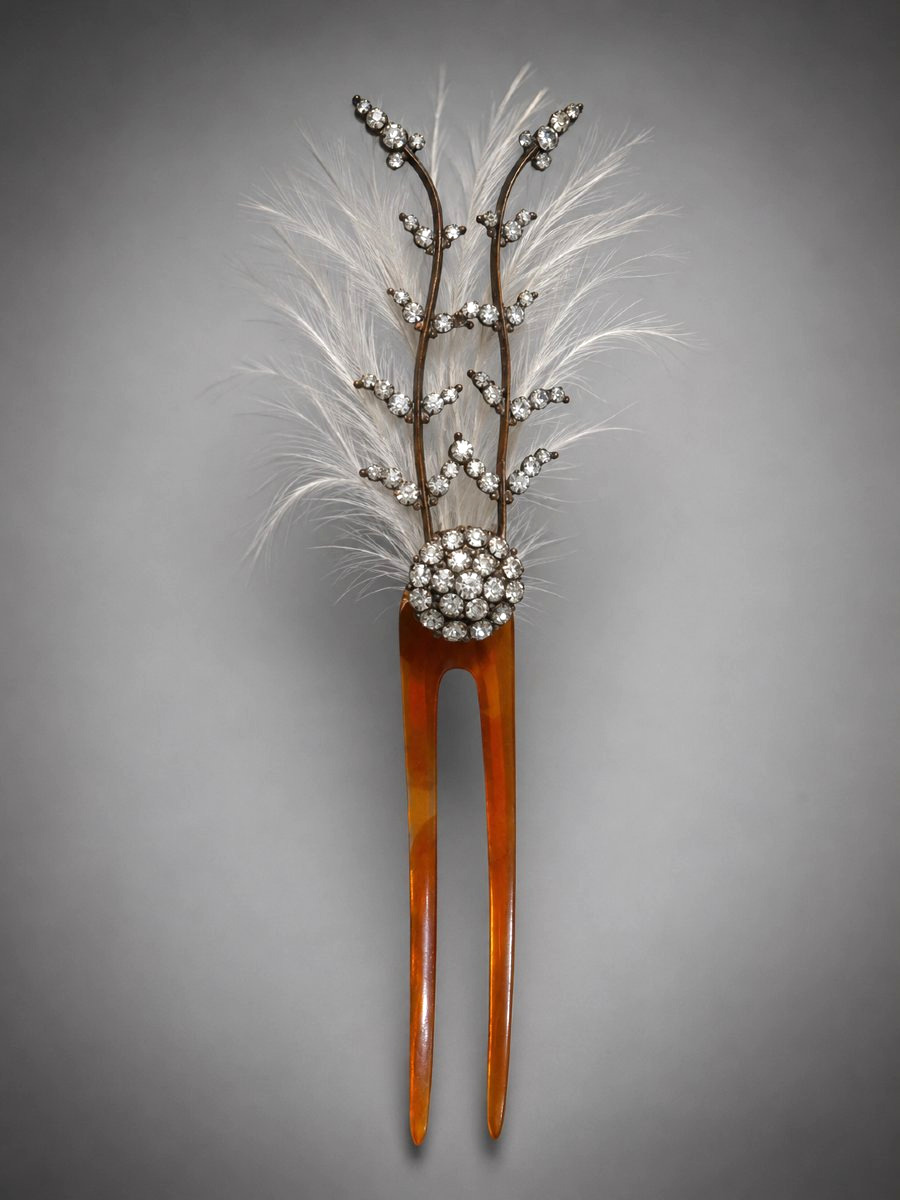 Peigne De Cheveux , Epoque 1900 , Belle Epoque , Porte Aigrette / Plume Bijou Art Nouveau XIXE