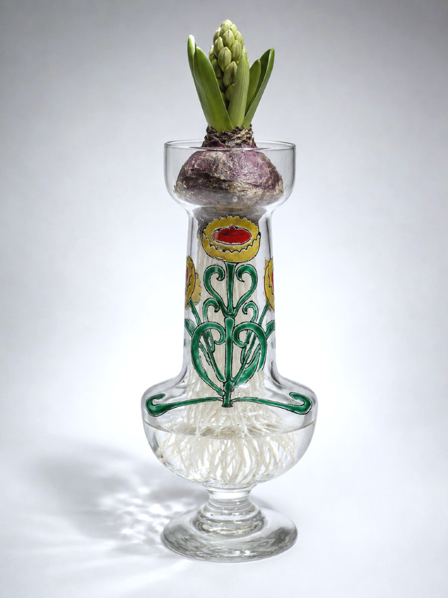 Vase à bulbe en verre émaillé par Théodore Legras – Époque Art nouveau , XIXe Jacinthe