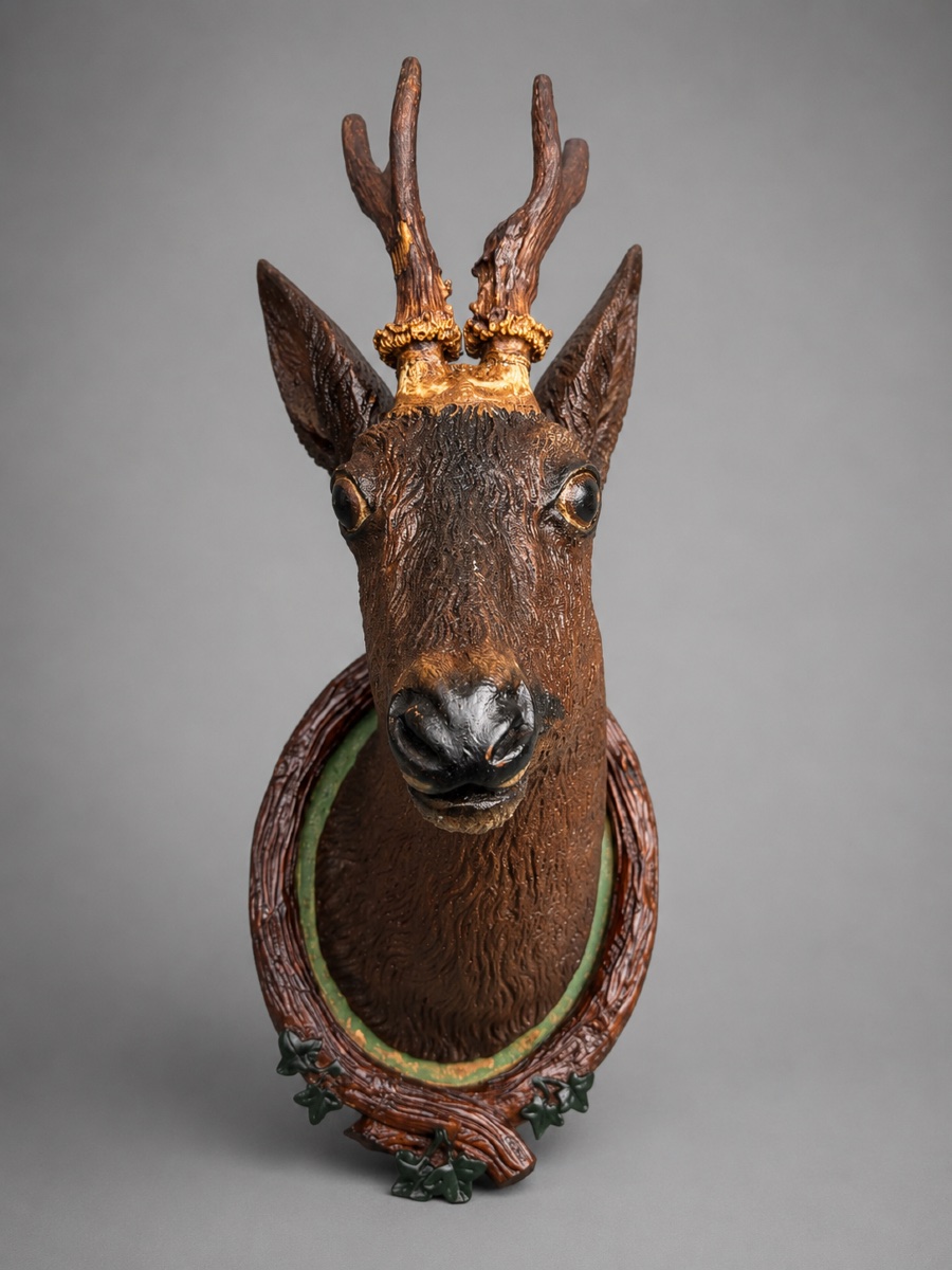 Trophée de Chevreuil en Bois Sculpté – Bois de Chevreuil Forêt Noire Chasse, Fin XIXe -photo-2