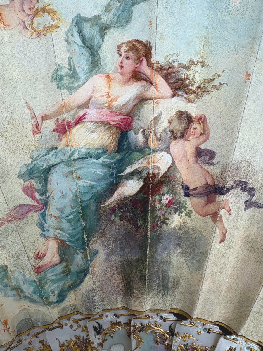  Eventail de la Maison Duvelleroy, feuille signée Gustave Lasselaz – Nacre sculptée 1890 Paris-photo-2