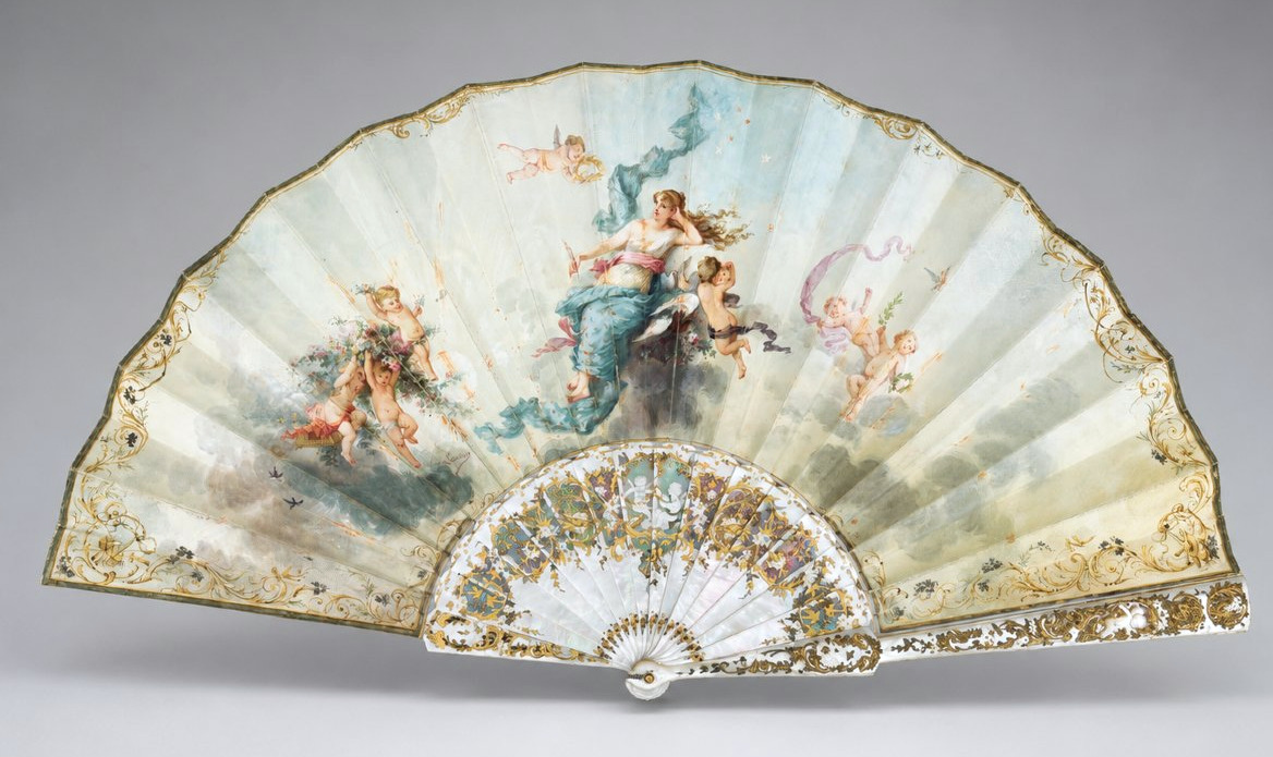  Eventail de la Maison Duvelleroy, feuille signée Gustave Lasselaz – Nacre sculptée 1890 Paris