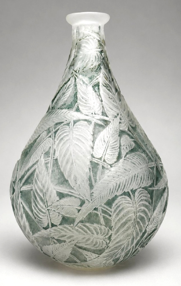 Art Deco Vase, Signed René Lalique, Blue Patina, Sage Leaves, 1924, -photo-2