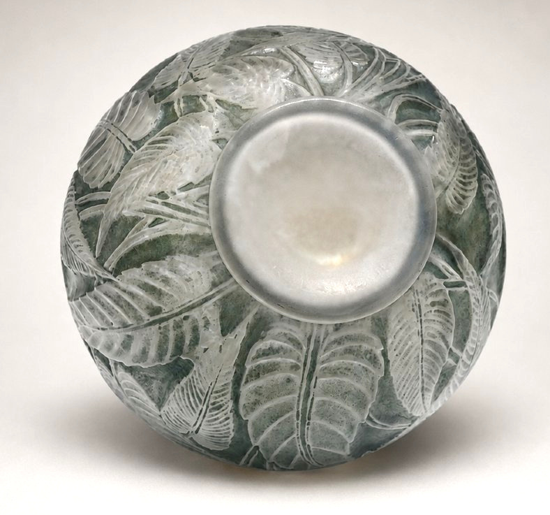 Art Deco Vase, Signed René Lalique, Blue Patina, Sage Leaves, 1924, -photo-3
