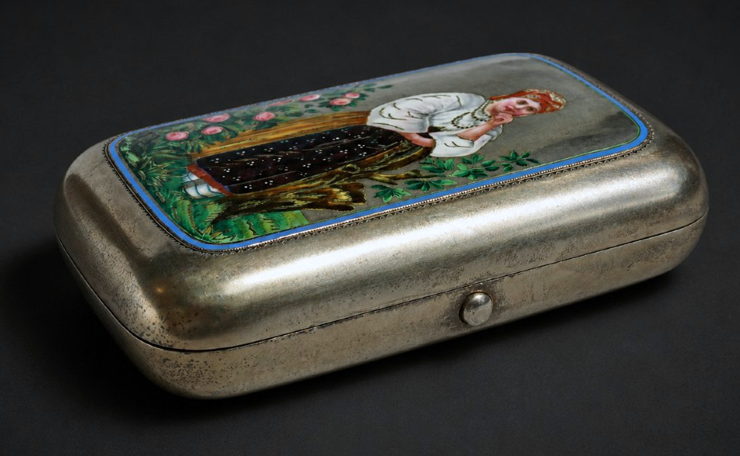Imperial Russian Box, Solid Silver, Enamel, And Painted Miniature By Ivan Khlebnikov, 1874, 19th Century-photo-2
