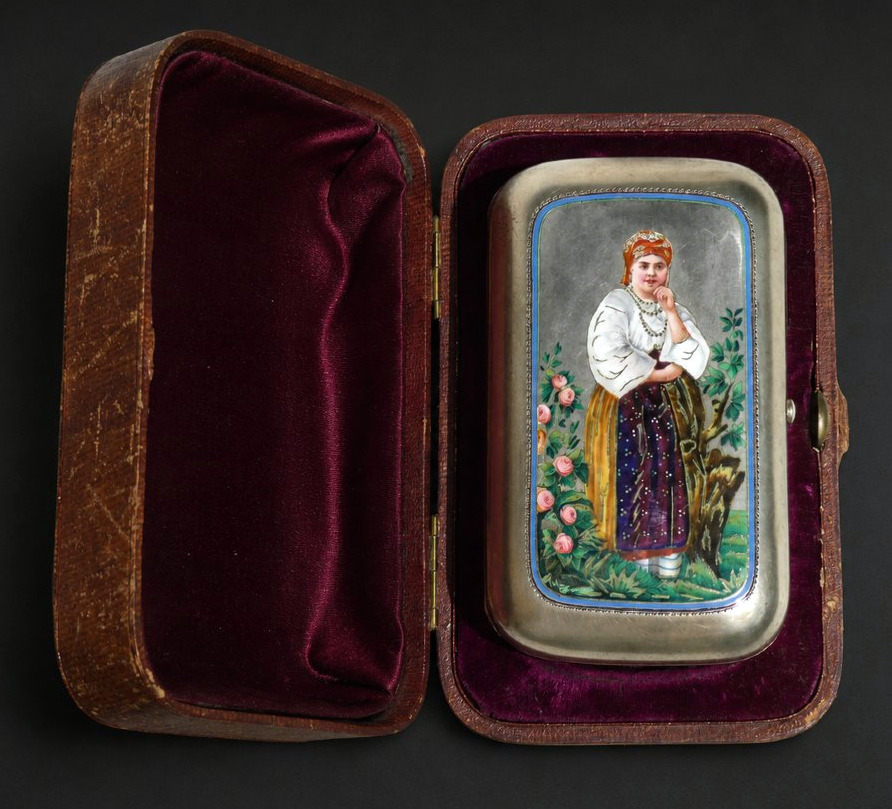 Imperial Russian Box, Solid Silver, Enamel, And Painted Miniature By Ivan Khlebnikov, 1874, 19th Century-photo-1