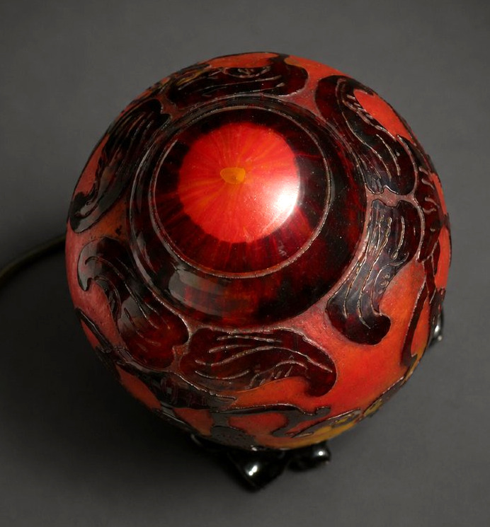 Lampe veilleuse « Le Verre Français » Décor de fleurs de digitale Pâte de verre Art Nouveau-photo-3