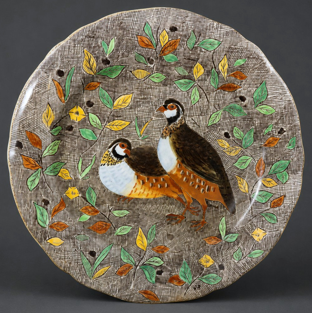 Rambouillet Tableware Set  Gien Pottery: 6 Plates & 1 Serving Dish, Hunting Motif -photo-2
