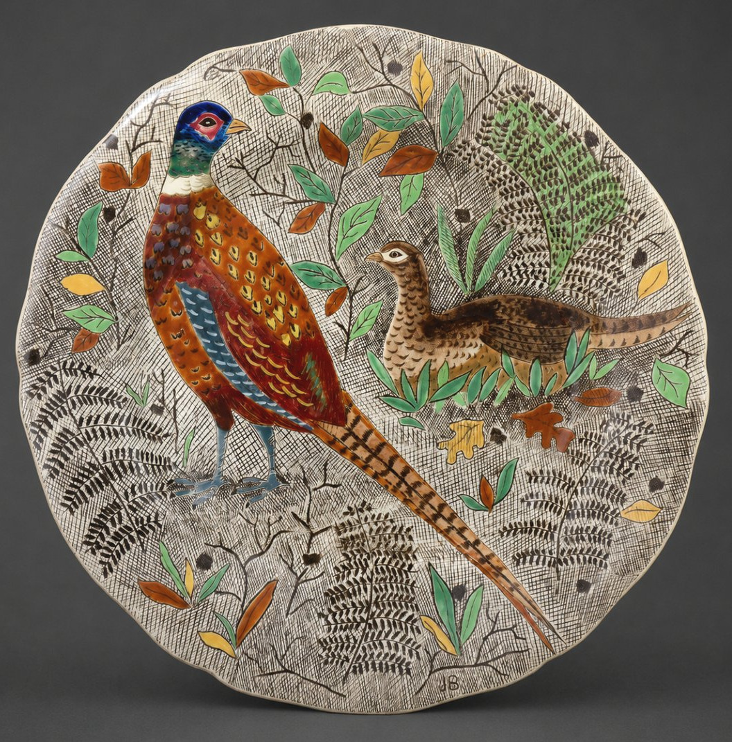 Rambouillet Tableware Set  Gien Pottery: 6 Plates & 1 Serving Dish, Hunting Motif -photo-4