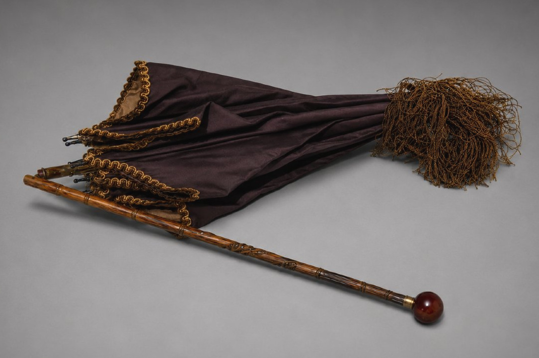 Marquise Parasol, Napoleon III Period, Silk, Rosewood-style Bamboo Handle, Agate  -photo-3