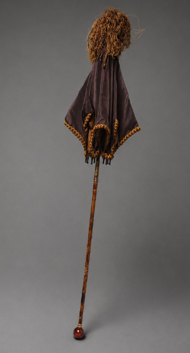 Marquise Parasol, Napoleon III Period, Silk, Rosewood-style Bamboo Handle, Agate  -photo-2