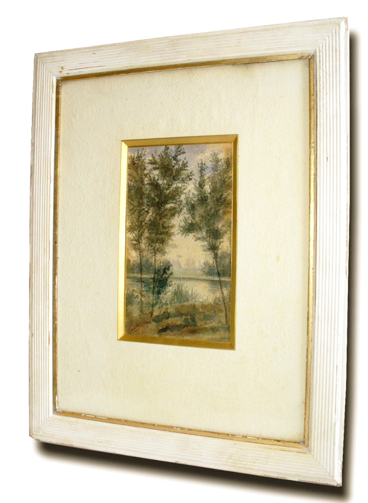 Aquarelle Datant De La Fin Du XIXe Siecle Decor Lacustre / Bords De Riviere Signee Datee-photo-2