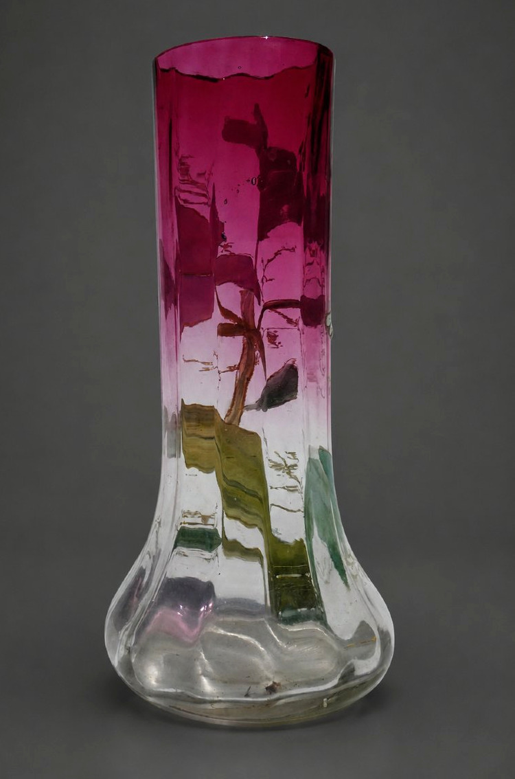 Vase en verre émaillé de Théodore Legras Décor de lys  Époque Art nouveau XIXe Saint Denis-photo-3