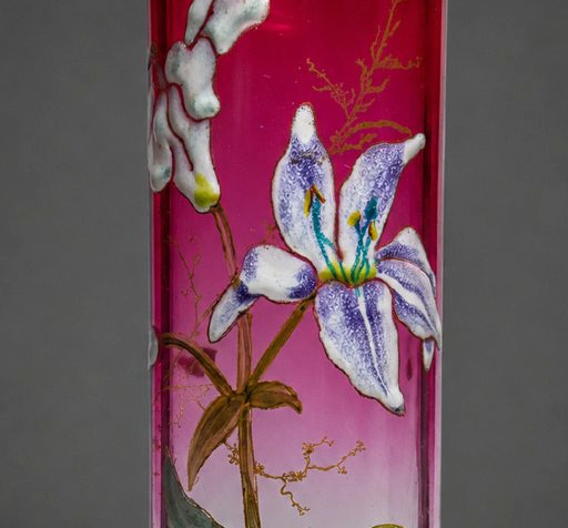 Vase en verre émaillé de Théodore Legras Décor de lys  Époque Art nouveau XIXe Saint Denis-photo-4