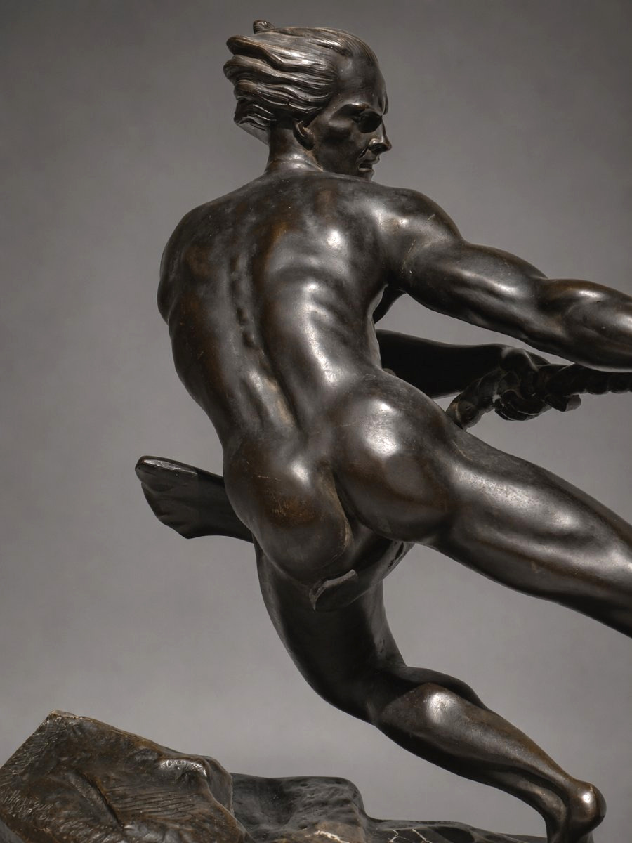 Art Deco Bronze Sculpture  "the Battle Against The Wave"  Signed By Ouline, Cast By Patrouilleau-photo-2