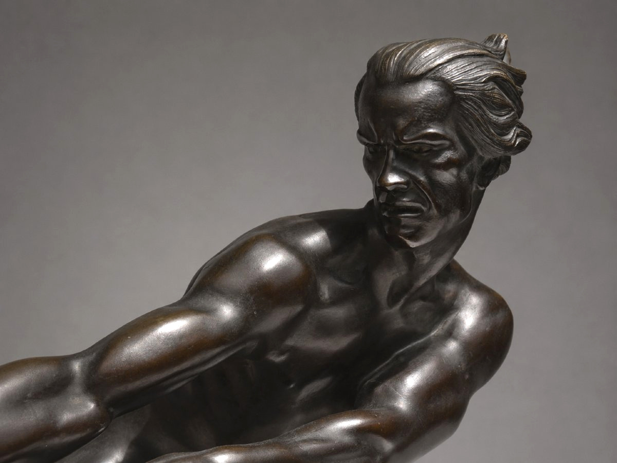 Art Deco Bronze Sculpture  "the Battle Against The Wave"  Signed By Ouline, Cast By Patrouilleau-photo-2