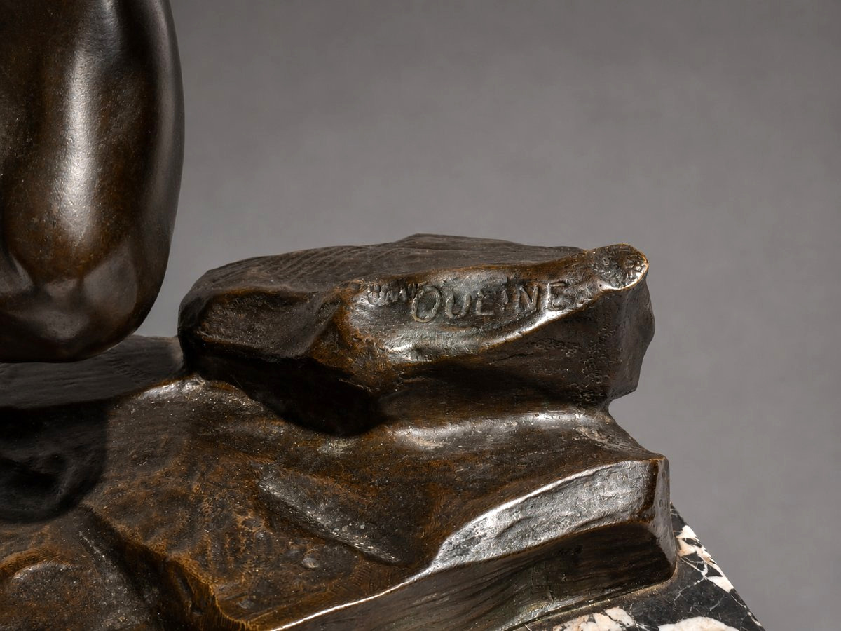 Art Deco Bronze Sculpture  "the Battle Against The Wave"  Signed By Ouline, Cast By Patrouilleau-photo-3