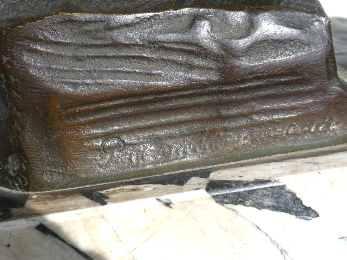 Art Deco Bronze Sculpture  "the Battle Against The Wave"  Signed By Ouline, Cast By Patrouilleau-photo-5
